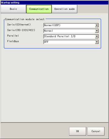 Startup Setting window