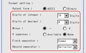 Output format - Output Setting area Output format - Output Setting area