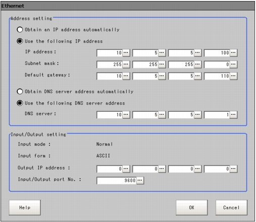 Ethernet window Ethernet window