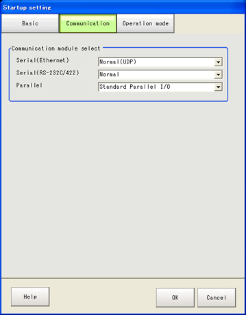 Startup Setting window